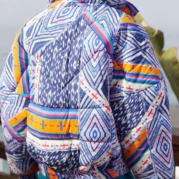 Free People FP Movement Power House Quilted Puffer Lg Blue Pink Jacket Coat - Picture 14 of 16